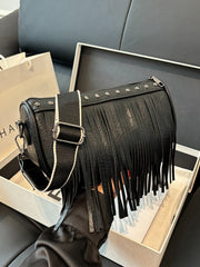 PU Leather Fringe Studded Crossbody Bag - Trendsi