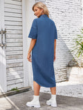 Button Up Dropped Shoulder Denim Dress - Flyclothing LLC