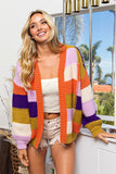 BiBi Checkered Color Block Sweater Cardigan - Trendsi