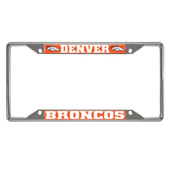 Denver Broncos Chrome Metal License Plate Frame, 6.25in x 12.25in