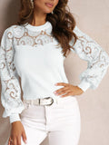 Lace Round Neck Long Sleeve T-Shirt - Trendsi