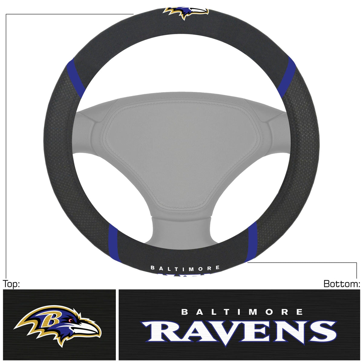 Baltimore Ravens Embroidered Steering Wheel Cover - Baltimore Ravens