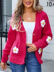 Crochet Flower Button Up Cardigan - Trendsi