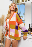 BiBi Checkered Color Block Sweater Cardigan - Trendsi