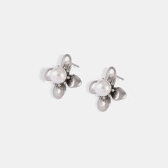 Synthetic Pearl Titanium Steel Flower Earrings Trendsi