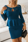 Lace Detail Long Sleeve Mini Dress - Flyclothing LLC