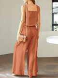 Square Neck Top and Wide Leg Pants Set - Flyclothing LLC