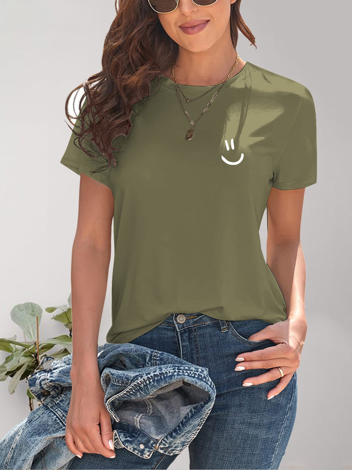 Smile Graphic Round Neck Short Sleeve T-Shirt Trendsi