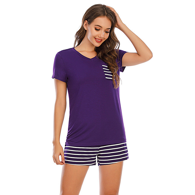 Striped Short Sleeve Top and Shorts Lounge Set - Flyclothing LLC