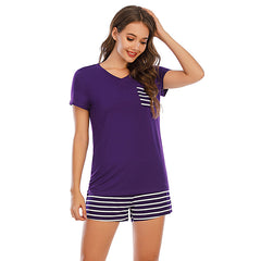 Striped Short Sleeve Top and Shorts Lounge Set - Flyclothing LLC