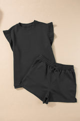 Slit Round Neck Top and Drawstring Shorts Set Trendsi