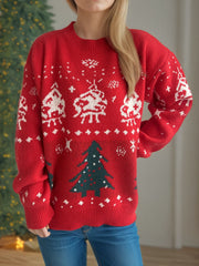 Christmas Element Round Neck Long Sleeve Sweater - Trendsi