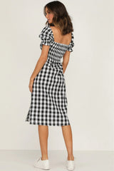 Full Size Slit Plaid Short Sleeve Midi Dress