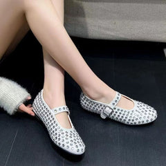 PU Leather Studded Flat Loafers - Trendsi