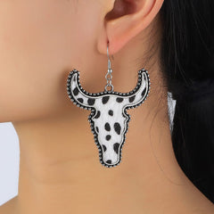 Alloy Animal Print Cow Head Earrings - Trendsi