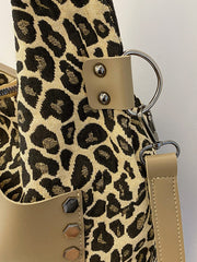 Leopard Polyester Shoulder Bag with Zippers - Trendsi