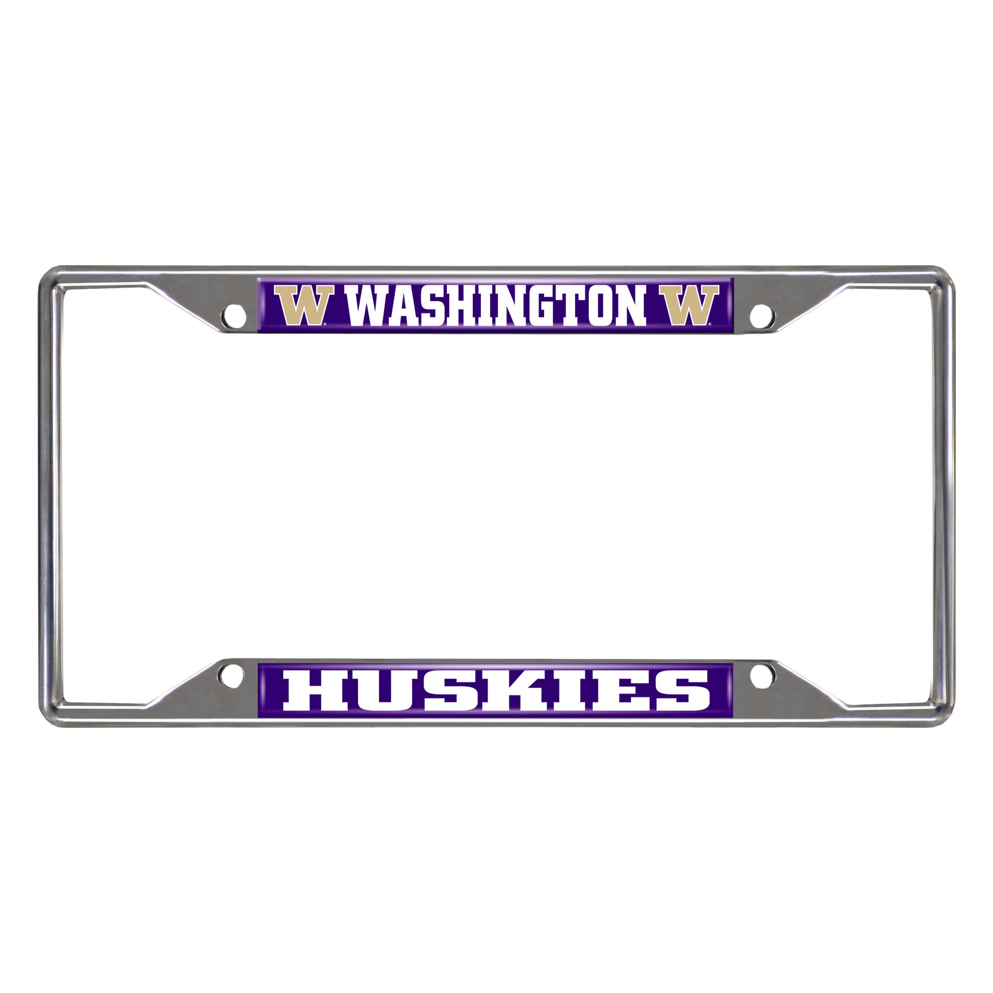 Washington Huskies Chrome Metal License Plate Frame, 6.25in x 12.25in