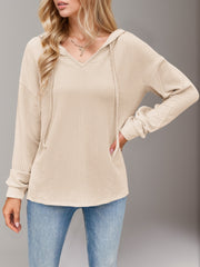 Double Take Drawstring Dropped Shoulder Long Sleeve Hoodie - Trendsi