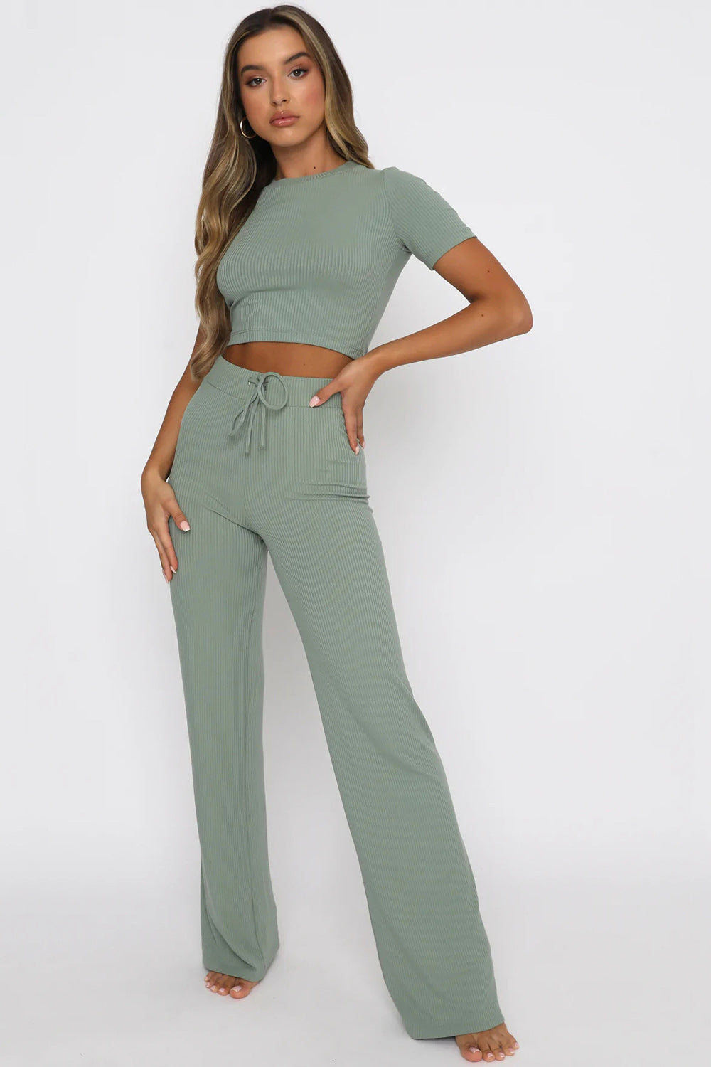 Round Neck Short Sleeve Top and Pants Set Trendsi