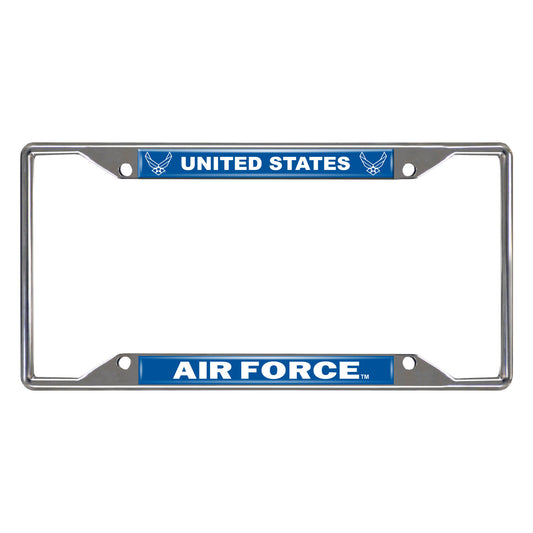 U.S. Air Force Chrome Metal License Plate Frame, 6.25in x 12.25in