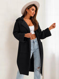 Pocketed Collared Neck Dropped Shoulder Cardigan