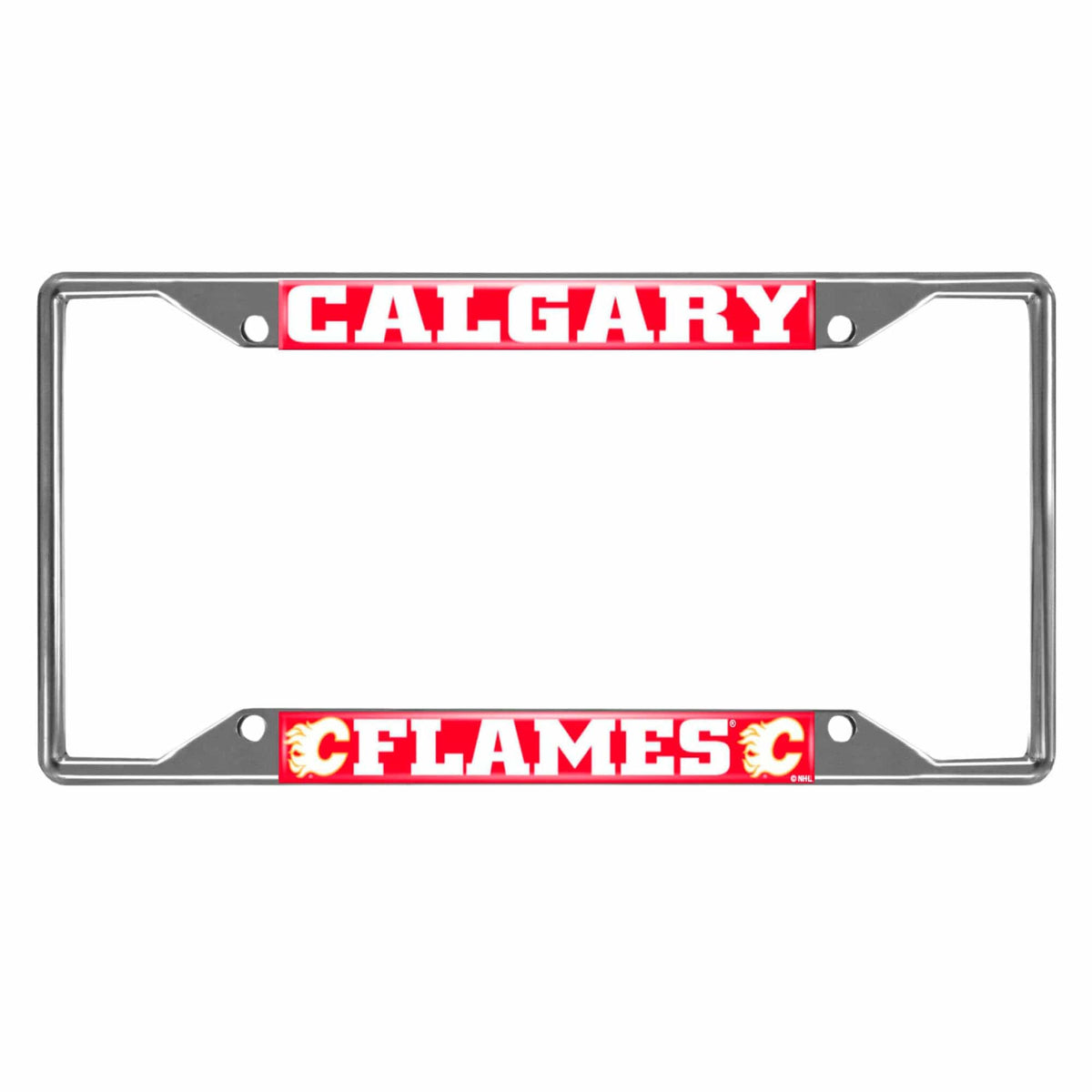 Calgary Flames Chrome Metal License Plate Frame, 6.25in x 12.25in - Calgary Flames