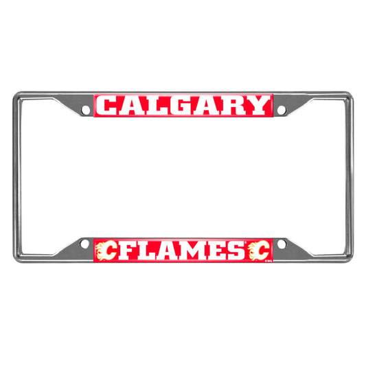 Calgary Flames Chrome Metal License Plate Frame, 6.25in x 12.25in - Calgary Flames