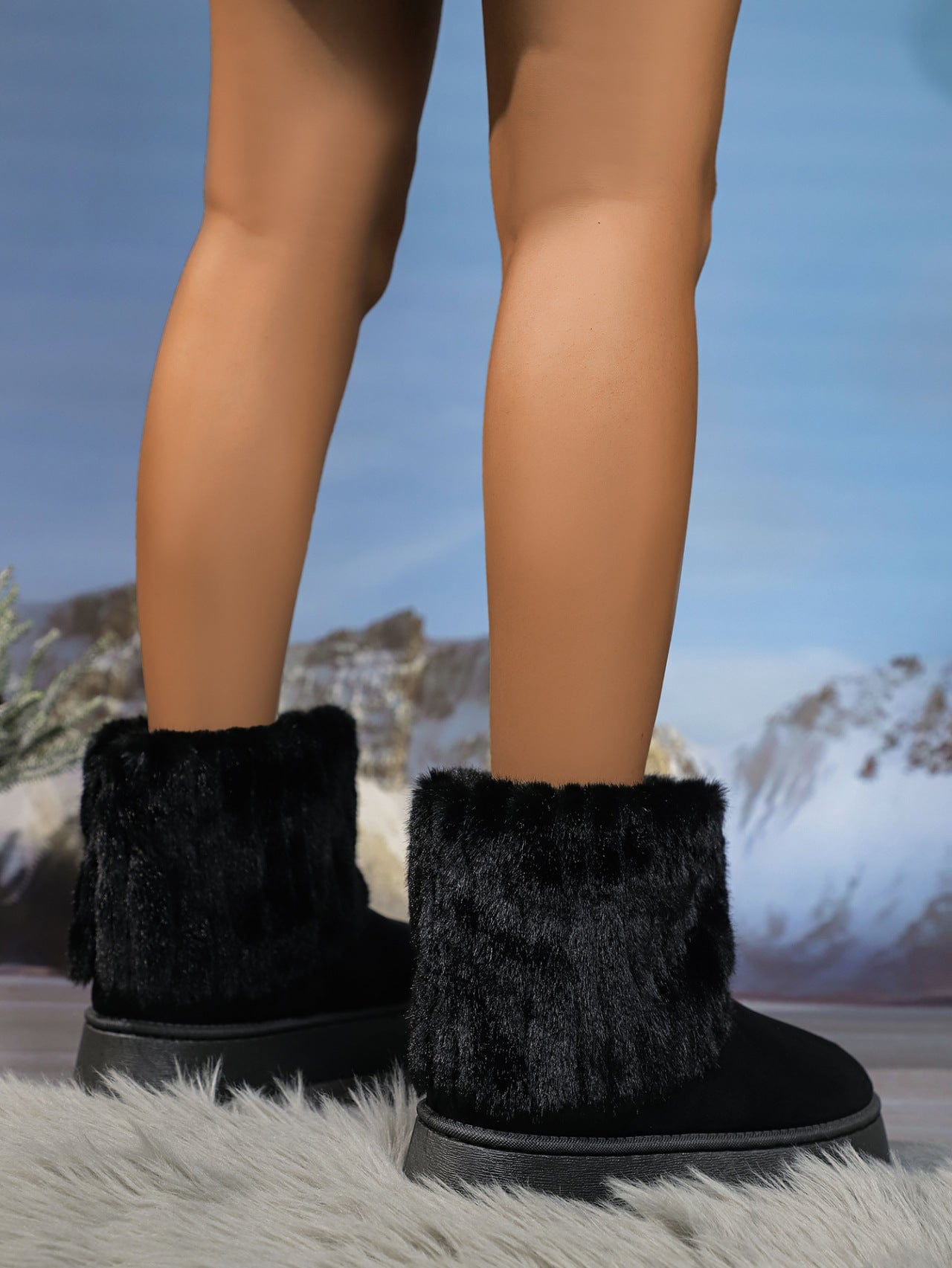 Thermal Faux Fur Suede Platform Boots - Trendsi