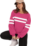 Lovelet Striped Round Neck Dropped Shoulder Sweatshirt