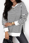 Side Slit Stripe Raglan Sleeve Sweatshirt