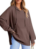 Drawstring Slit Long Sleeve Hoodie - Trendsi