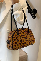 Leopard Suede Medium Shoulder Bag - Trendsi