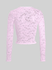 Devine Scoop Neck Long Sleeve Lace Top - Trendsi