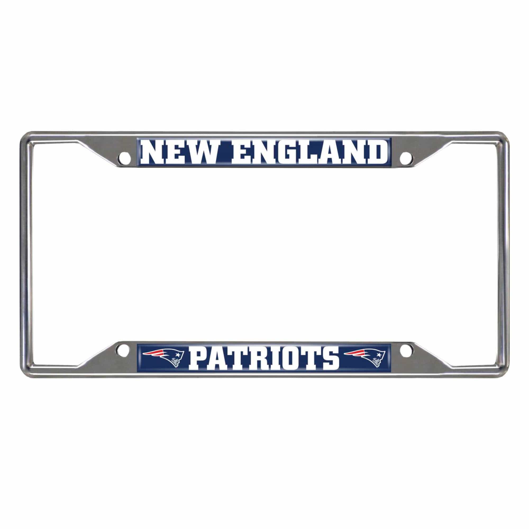 New England Patriots Chrome Metal License Plate Frame, 6.25in x 12.25in - New England Patriots