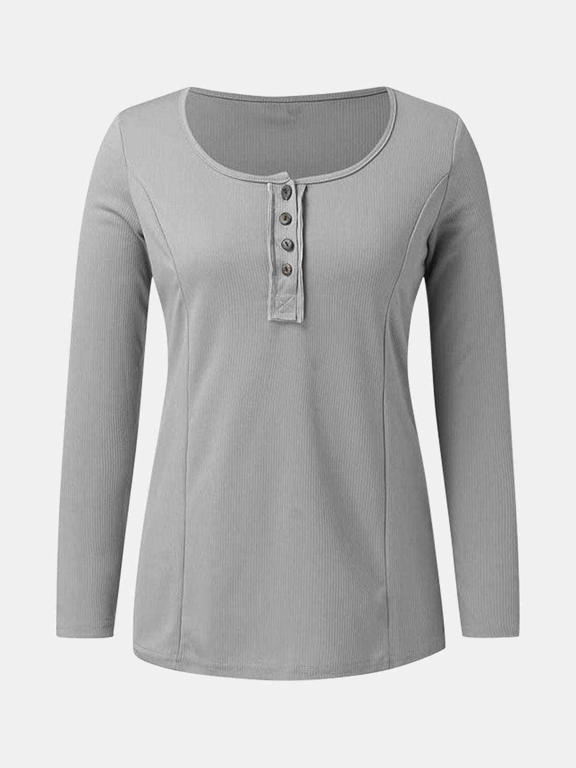 Full Size Scoop Neck Long Sleeve T-Shirt - Trendsi