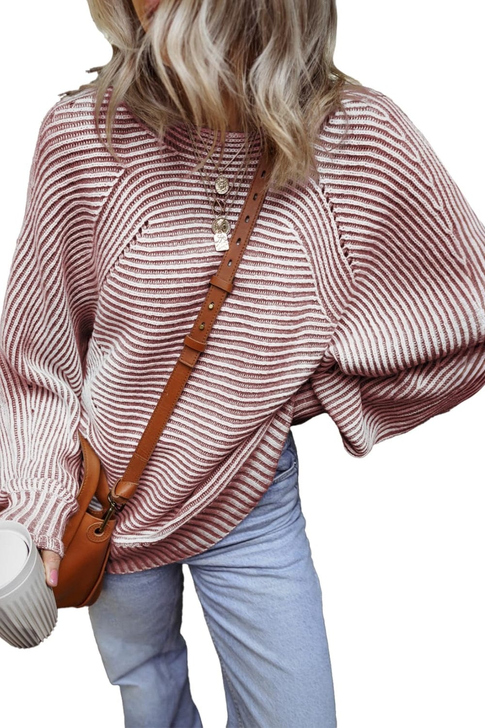 Textured Striped Round Neck Long Sleeve Top - Trendsi