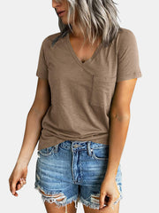 Pocketed V-Neck Short Sleeve T-Shirt Trendsi