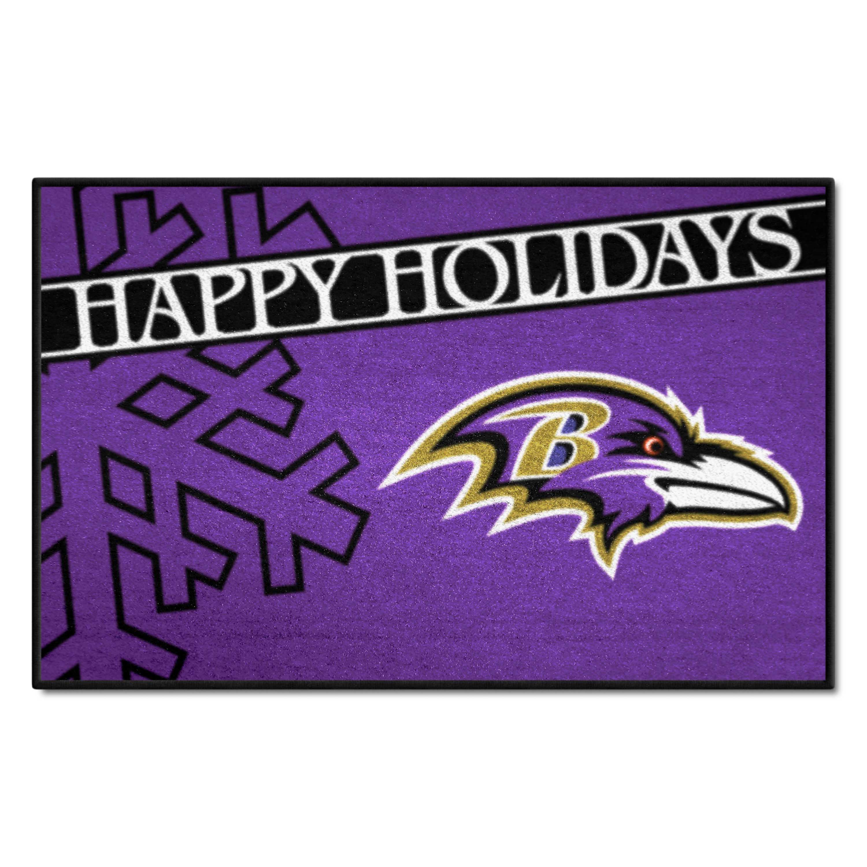 Baltimore Ravens Starter Mat Accent Rug - 19in. x 30in. Happy Holidays Starter Mat - Baltimore Ravens