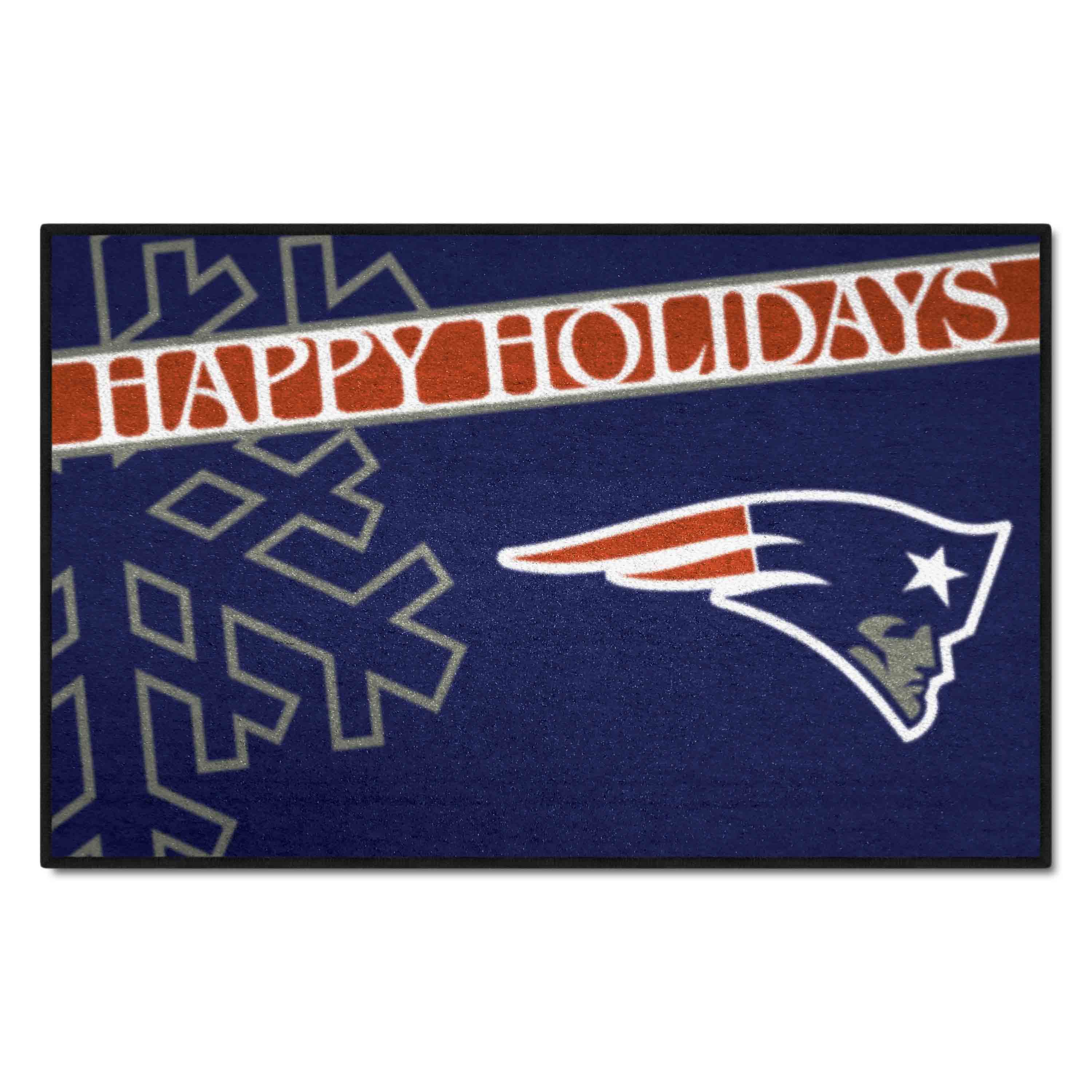 New England Patriots Starter Mat Accent Rug - 19in. x 30in. Happy Holidays Starter Mat - New England Patriots