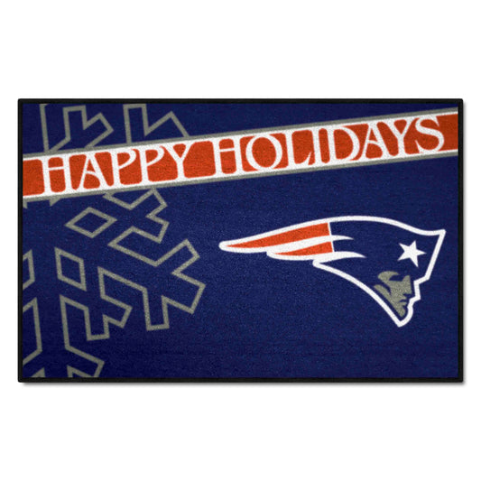 New England Patriots Starter Mat Accent Rug - 19in. x 30in. Happy Holidays Starter Mat - New England Patriots