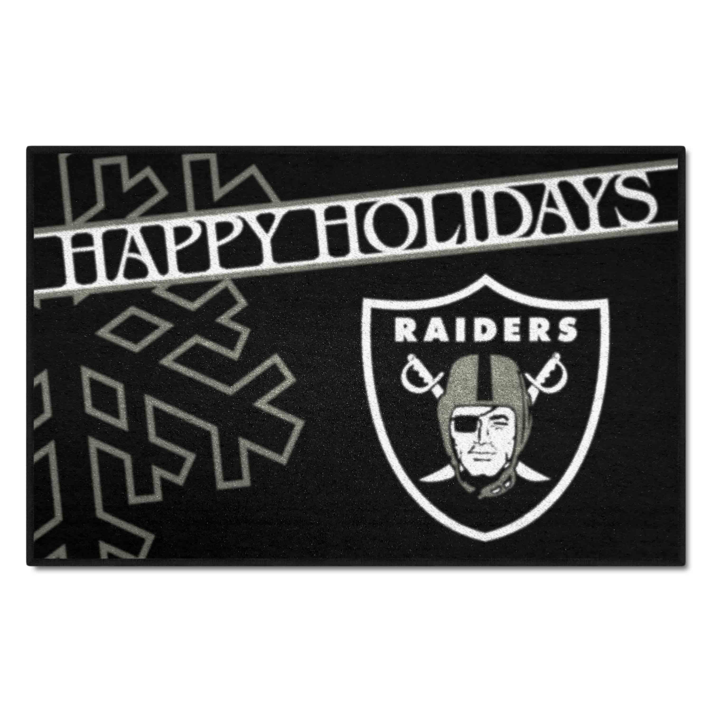 Las Vegas Raiders Starter Mat Accent Rug - 19in. x 30in. Happy Holidays Starter Mat