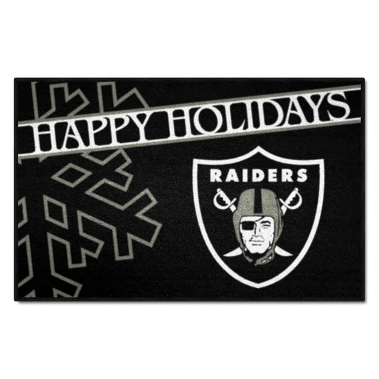 Las Vegas Raiders Starter Mat Accent Rug - 19in. x 30in. Happy Holidays Starter Mat