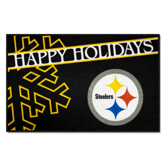 Pittsburgh Steelers Starter Mat Accent Rug - 19in. x 30in. Happy Holidays Starter Mat