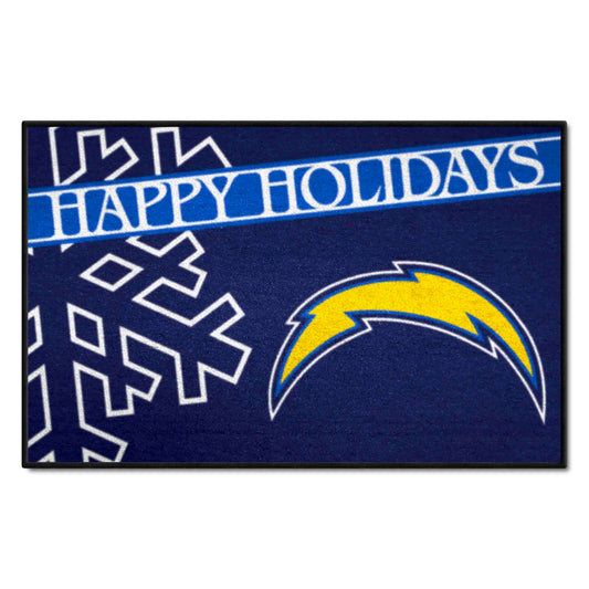 Los Angeles Chargers Starter Mat Accent Rug - 19in. x 30in. Happy Holidays Starter Mat