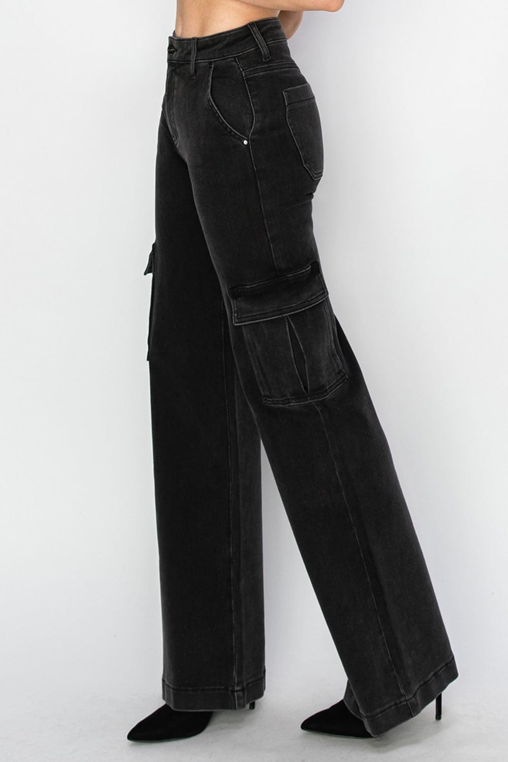 Risen Full Size High Rise Wide Leg Cargo Jeans - Trendsi