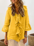 Full Size Ruffled V-Neck Flounce Sleeve Blouse - Trendsi