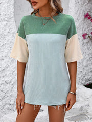 Color Block Round Neck Half Sleeve T-Shirt - Trendsi