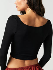 Scoop Neck Long Sleeve Cropped T-Shirt