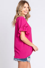 GeeGee V-Neck Ruffle Trim Short Sleeve Blouse - Flyclothing LLC