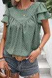 Ruffled Printed Round Neck Cap Sleeve Blouse - Flyclothing LLC